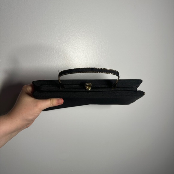 vintage 90s after five black clutch with collapsible gold handle - Picture 5 of 12